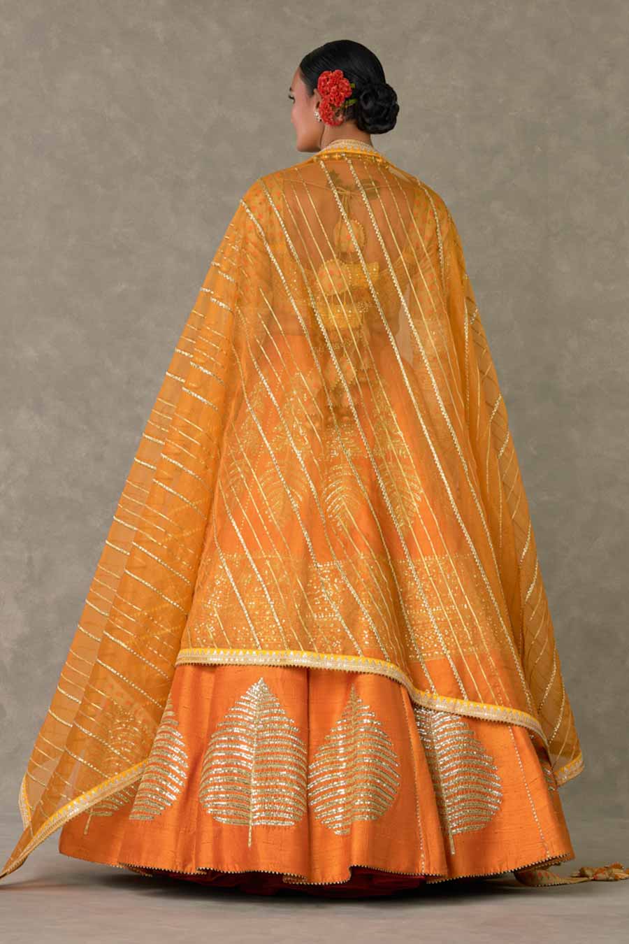 Rust Paan-Patti Embroidered Lehenga Set with Double Dupatta