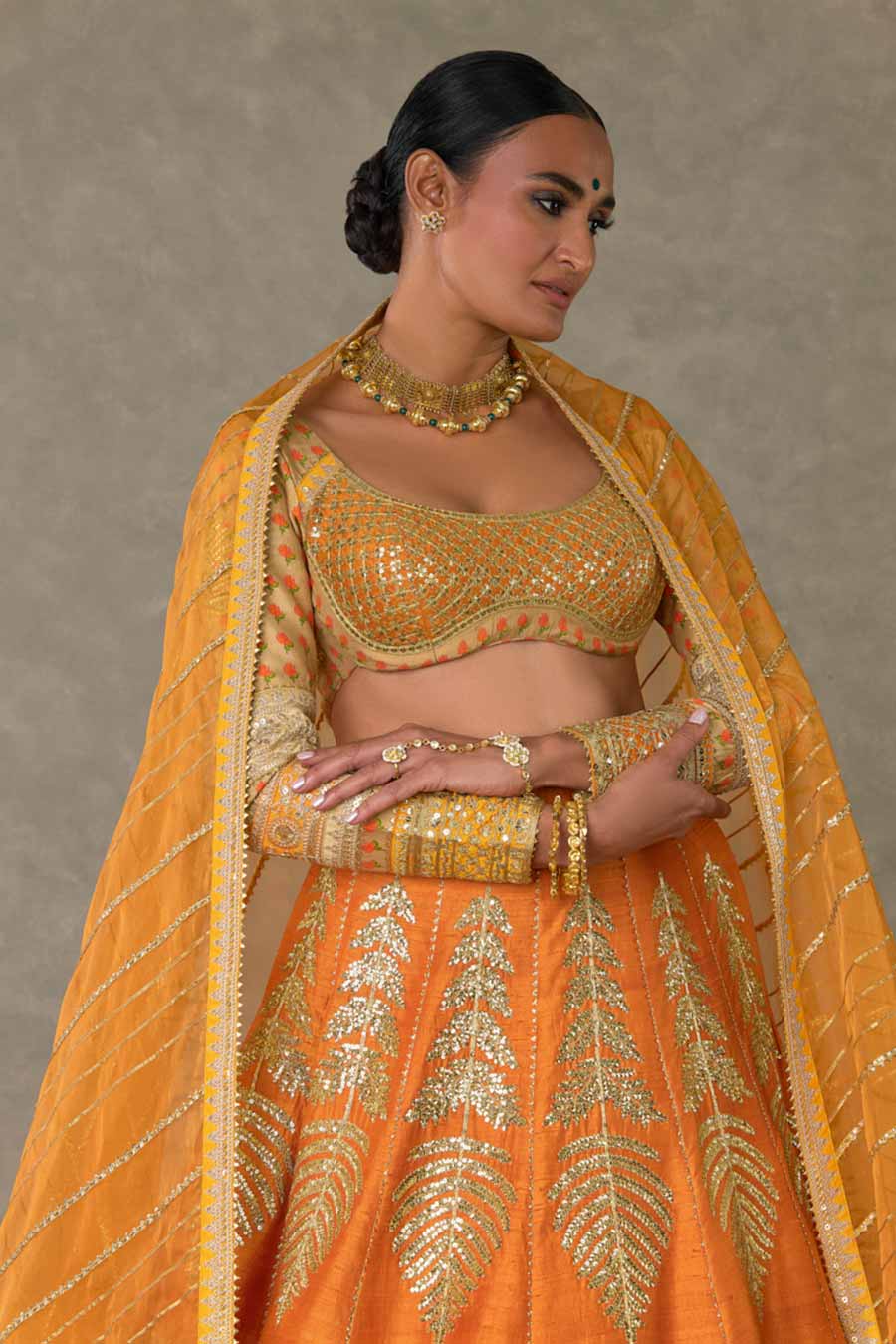 Rust Paan-Patti Embroidered Lehenga Set with Double Dupatta