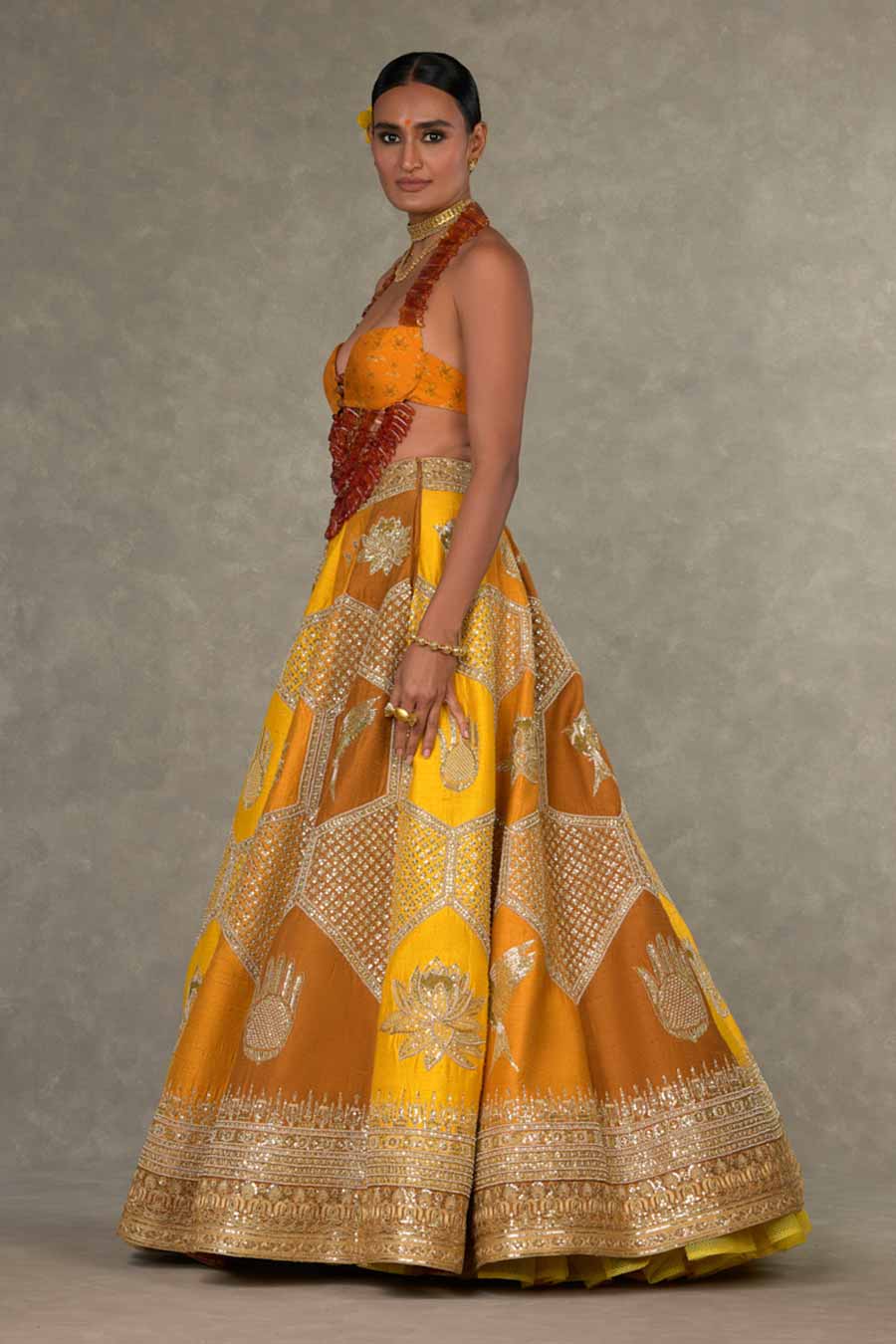 Ochre Neel-Kamal Embroidered Bustier Lehenga Set