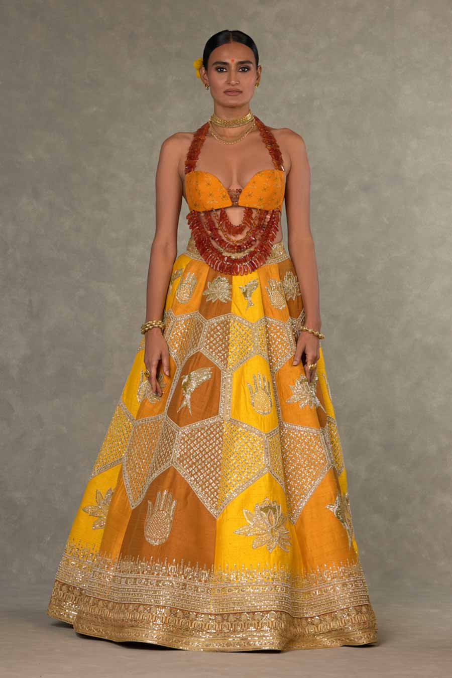 Ochre Neel-Kamal Embroidered Bustier Lehenga Set