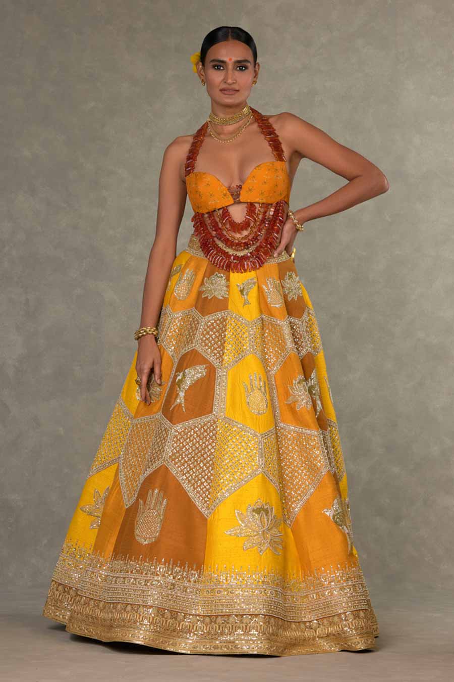 Ochre Neel-Kamal Embroidered Bustier Lehenga Set