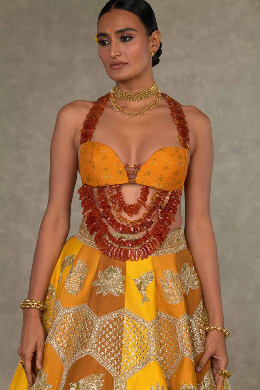 Ochre Neel-Kamal Embroidered Bustier Lehenga Set