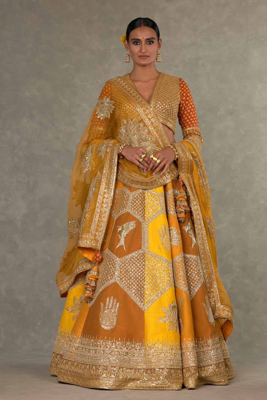 Ochre Neel-Kamal Embroidered Lehenga Set