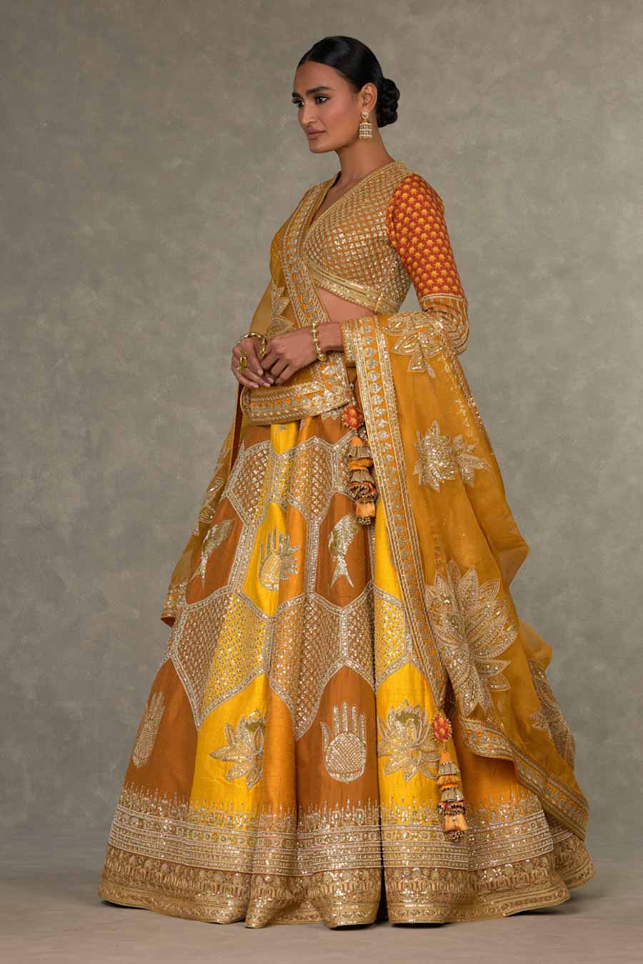 Ochre Neel-Kamal Embroidered Lehenga Set