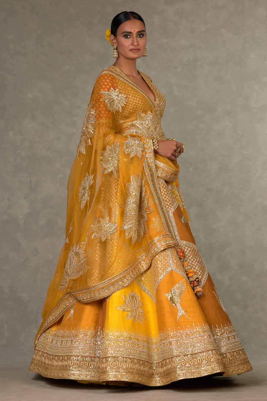 Ochre Neel-Kamal Embroidered Lehenga Set