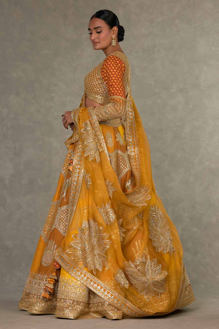 Ochre Neel-Kamal Embroidered Lehenga Set