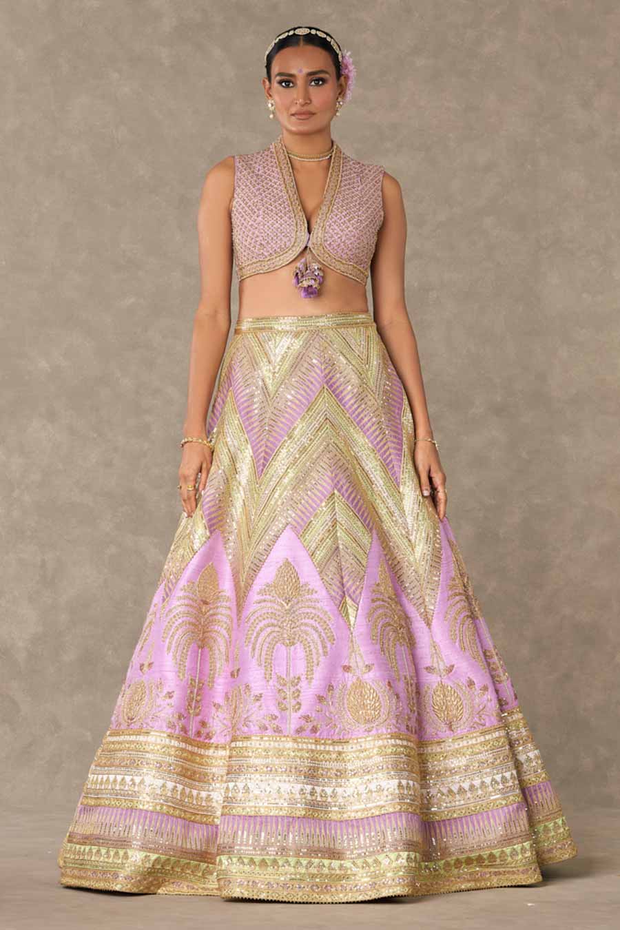 Lilac Anar-Phool Embroidered Lehenga Set