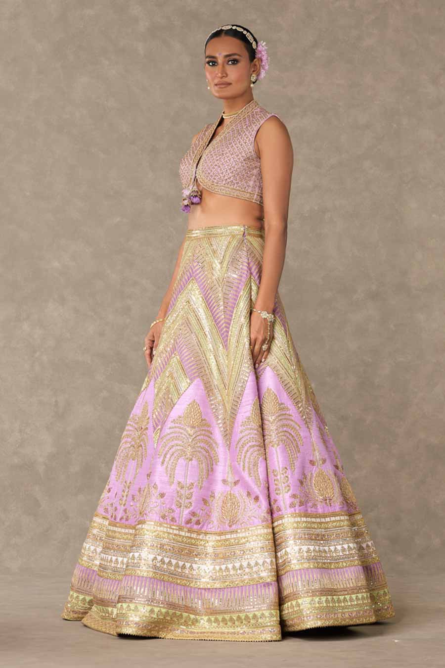 Lilac Anar-Phool Embroidered Lehenga Set