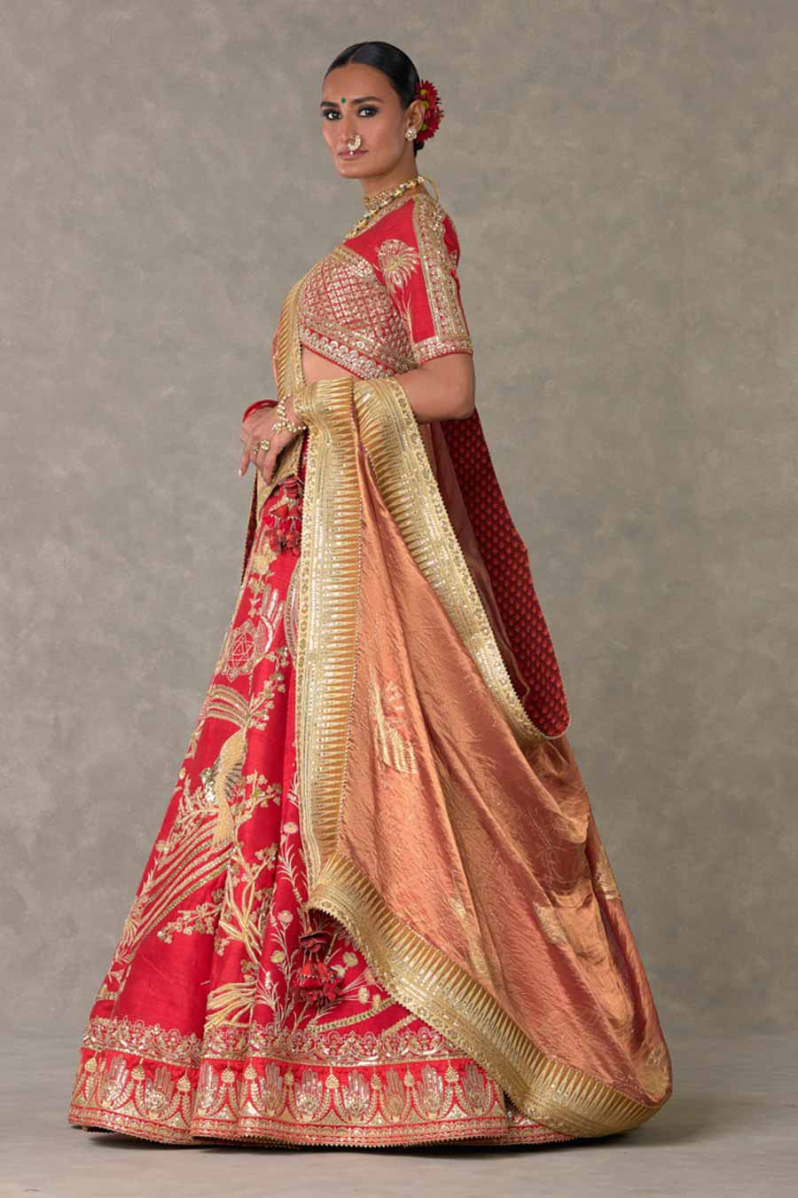 Red Bagh-E-Bahar Embroidered Lehenga Set with Double Dupatta