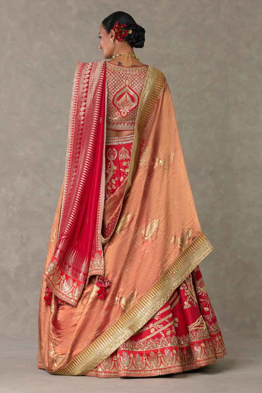 Red Bagh-E-Bahar Embroidered Lehenga Set with Double Dupatta