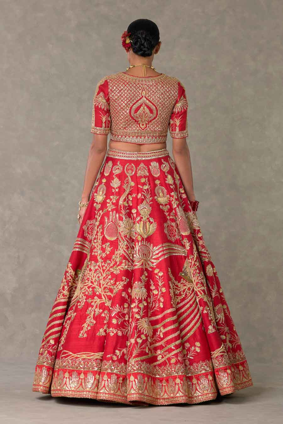 Red Bagh-E-Bahar Embroidered Lehenga Set with Trail