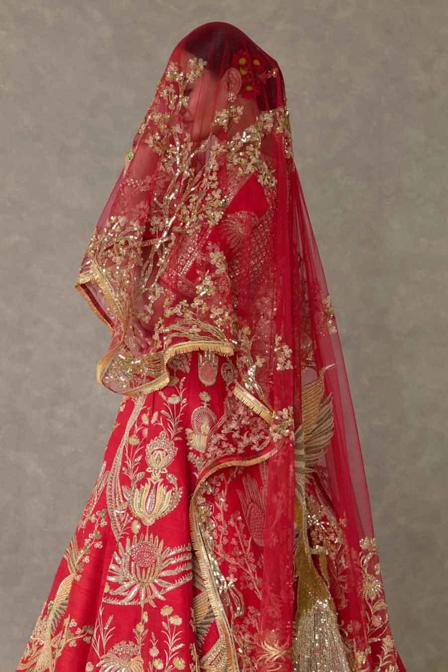 Red Bagh-E-Bahar Embroidered Lehenga Set with Trail