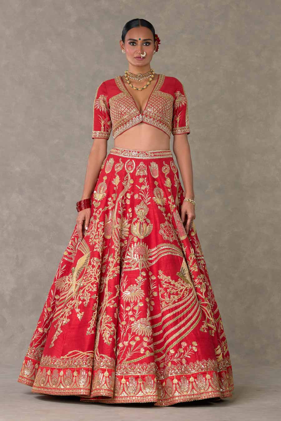 Red Bagh-E-Bahar Embroidered Lehenga Set