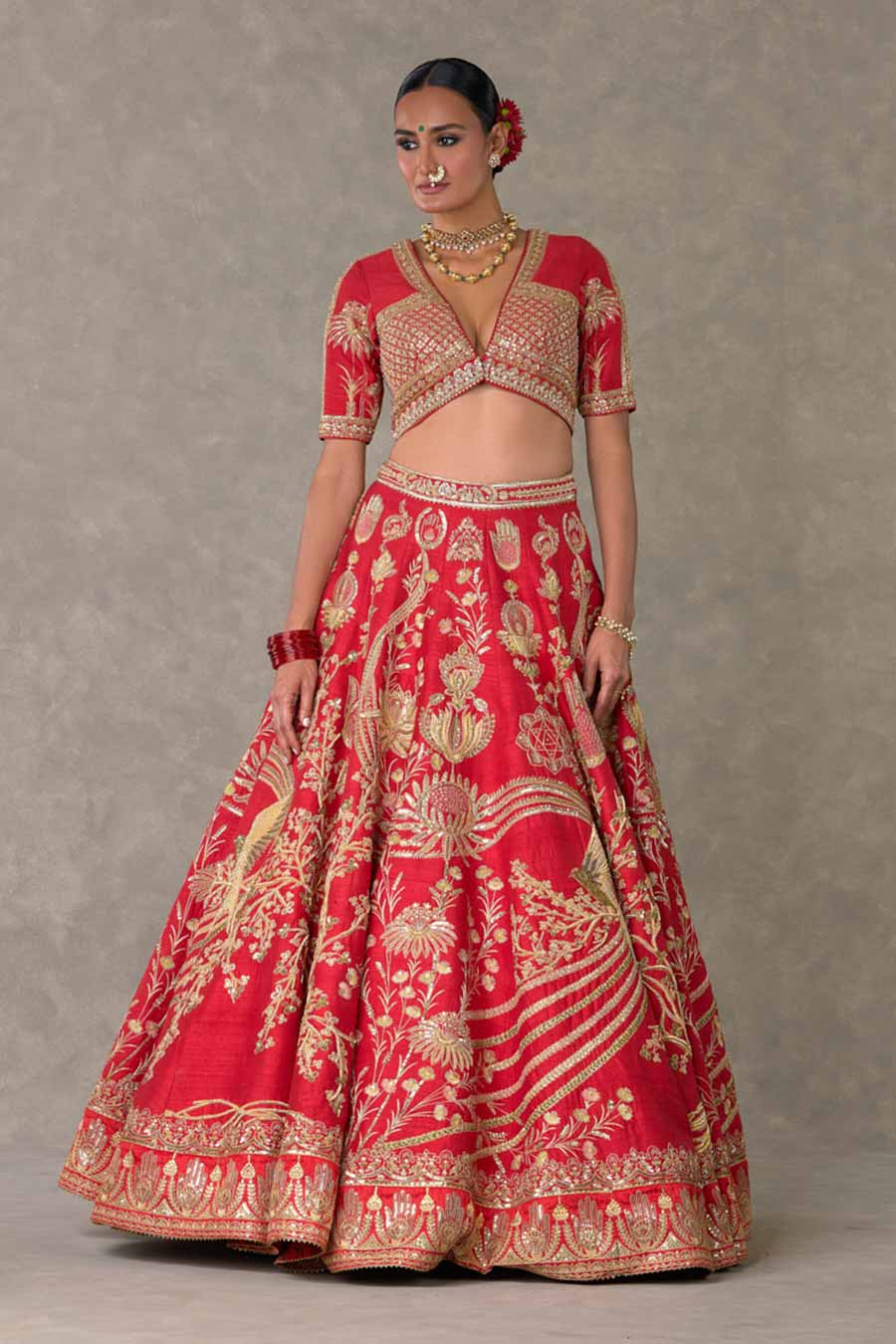 Red Bagh-E-Bahar Embroidered Lehenga Set