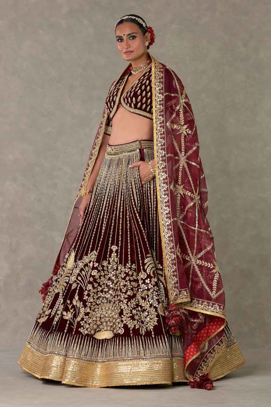 Wine Dil- Chidiya Embroidered Lehenga Set