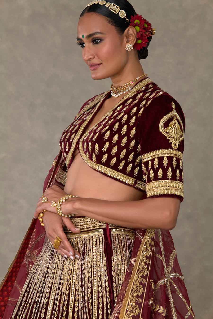 Wine Dil- Chidiya Embroidered Lehenga Set