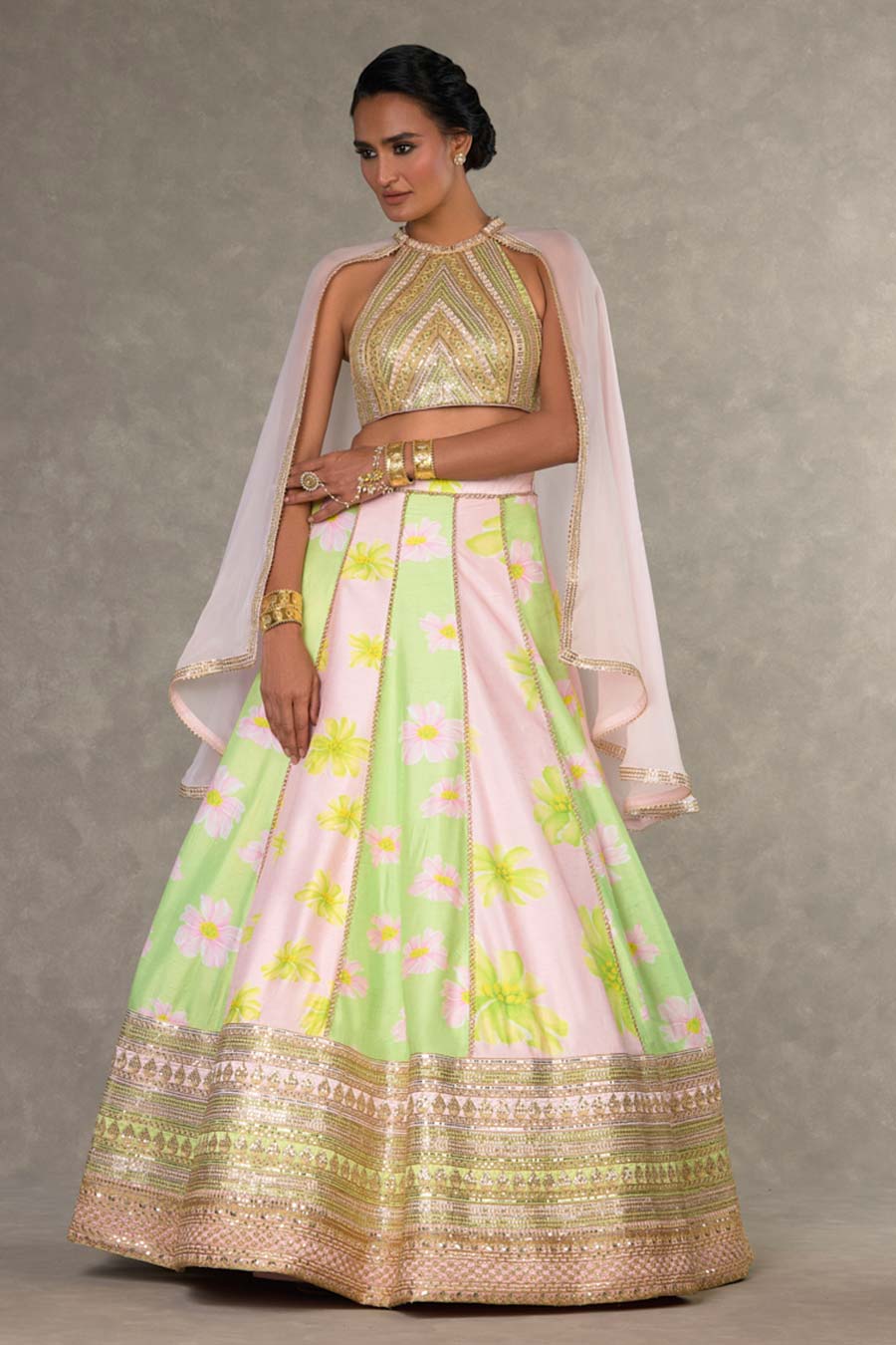 Mint & Pink Parijat Sorbet Embroidered Lehenga Set