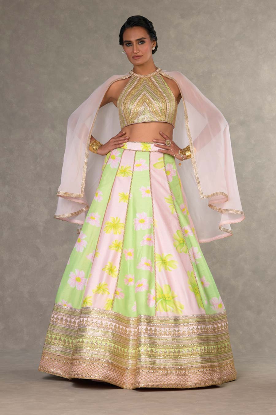 Mint & Pink Parijat Sorbet Embroidered Lehenga Set