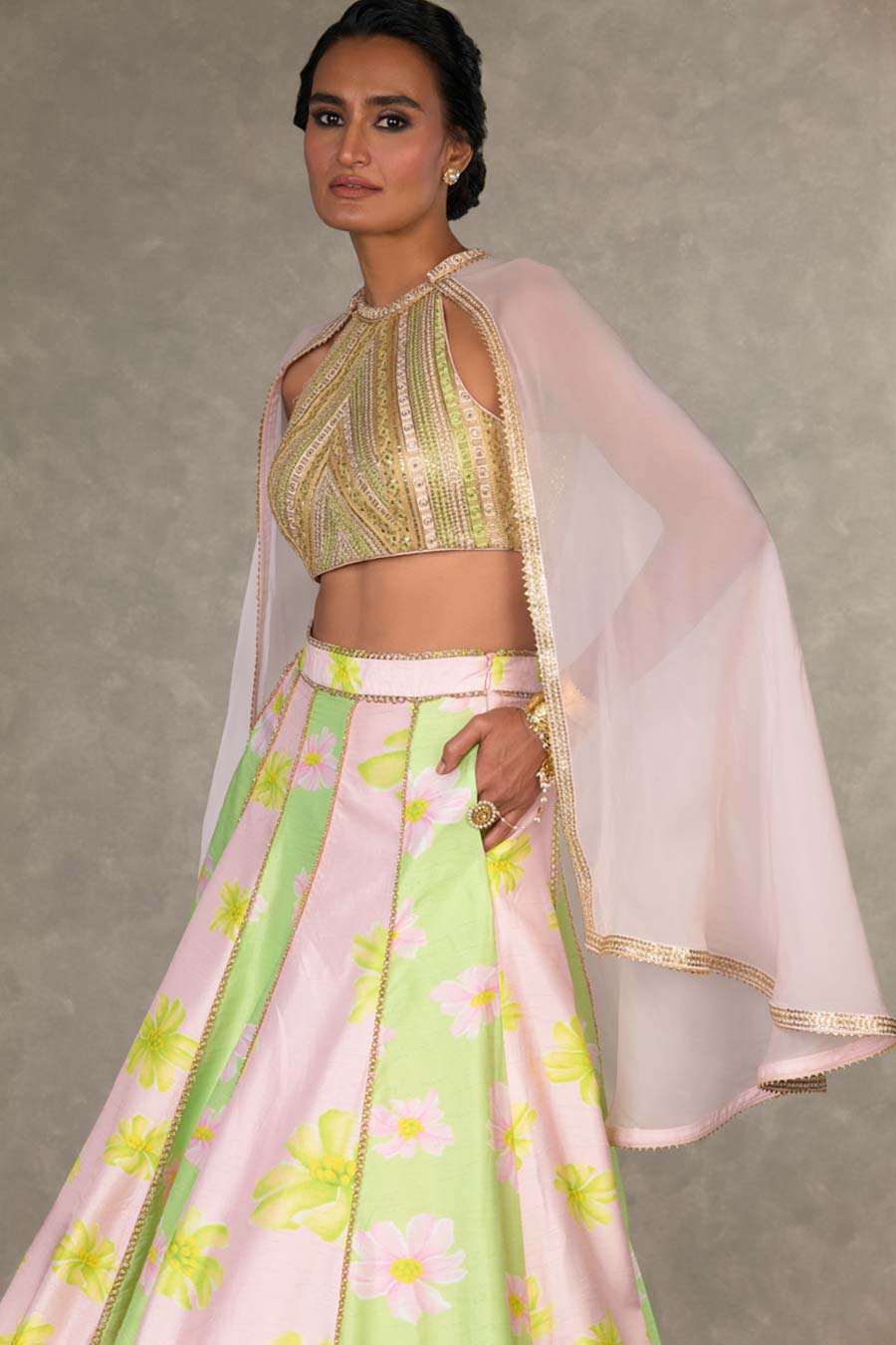 Mint & Pink Parijat Sorbet Embroidered Lehenga Set