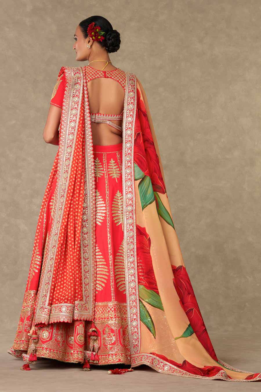 Red Paan Patti Lehenga Set With Double Dupatta