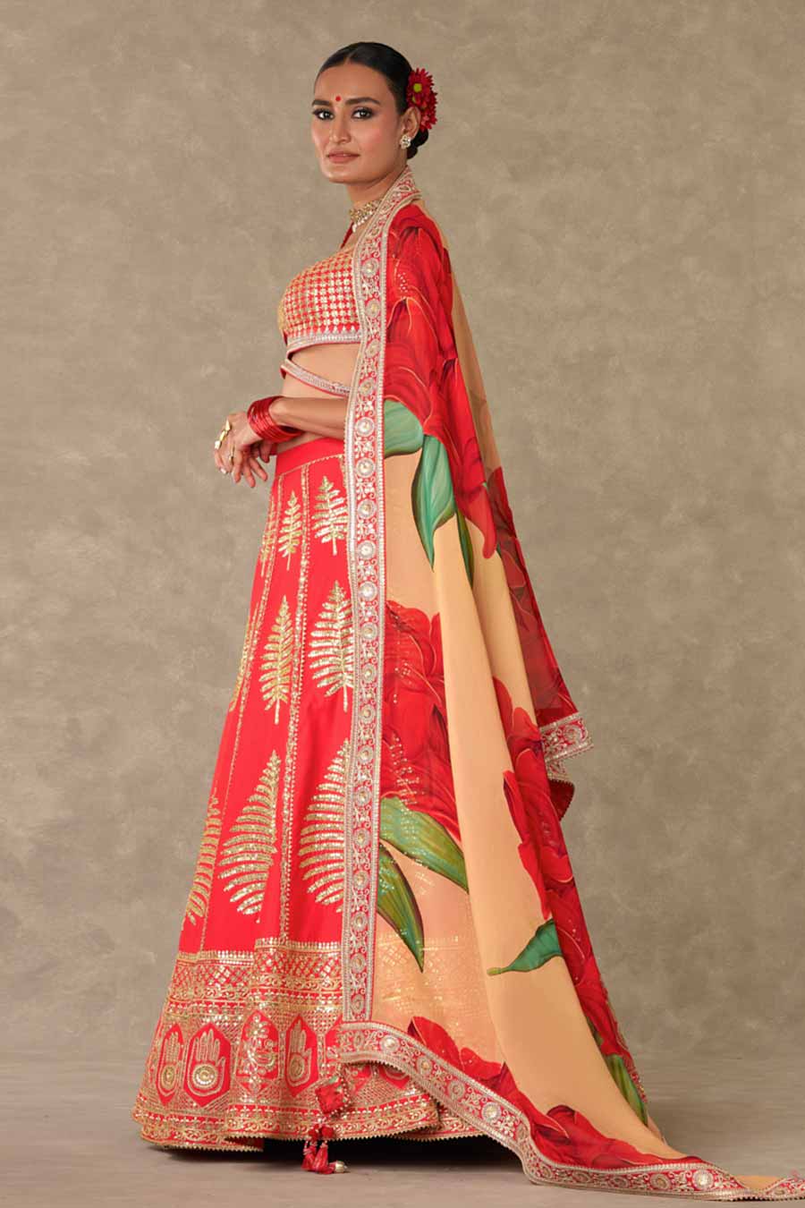 Red Paan Patti Embroidered Lehenga Set