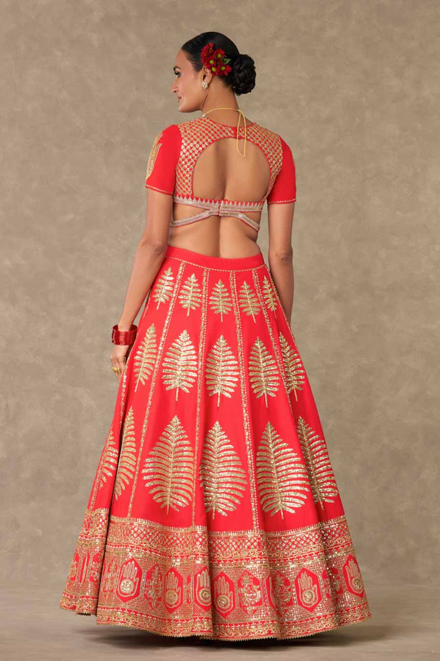 Red Paan Patti Embroidered Lehenga Set