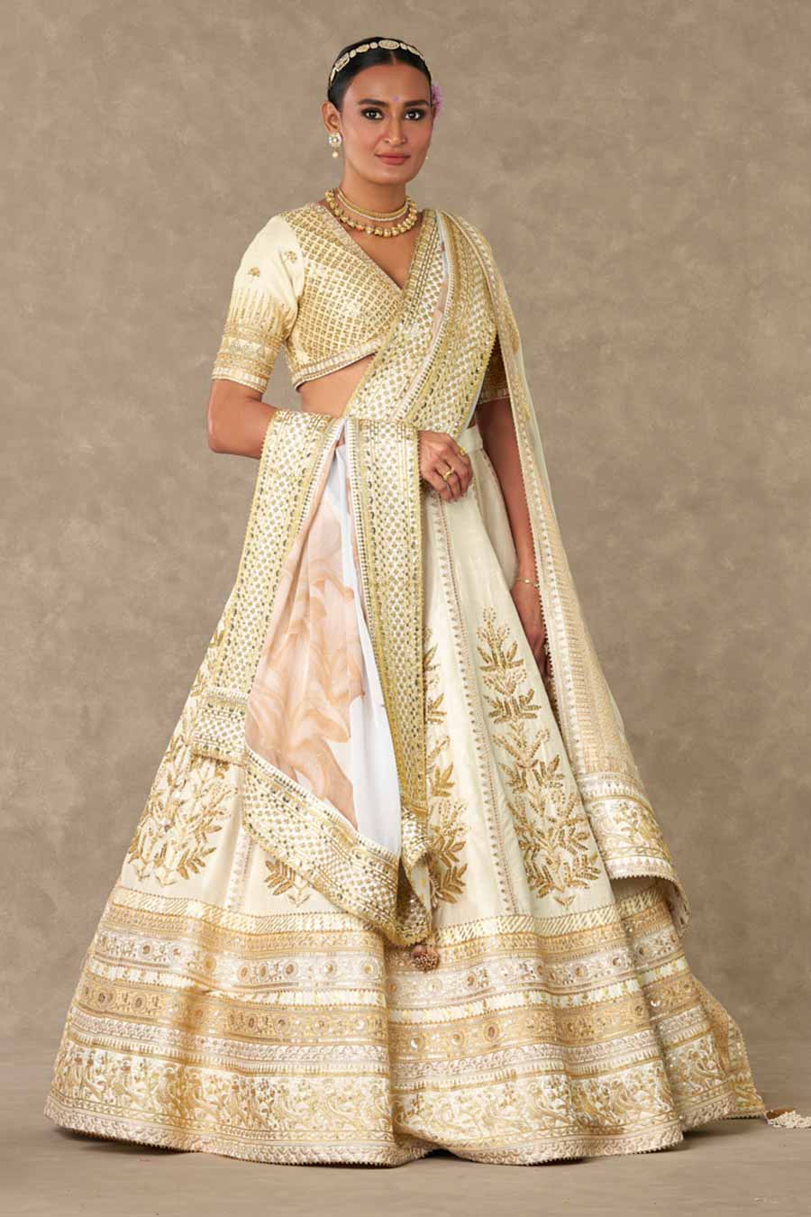 Ivory Neel-Kamal Lehenga Set With Double Dupatta