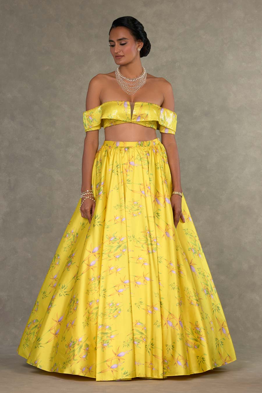 Lemon Yellow Juhi Printed Skirt Set