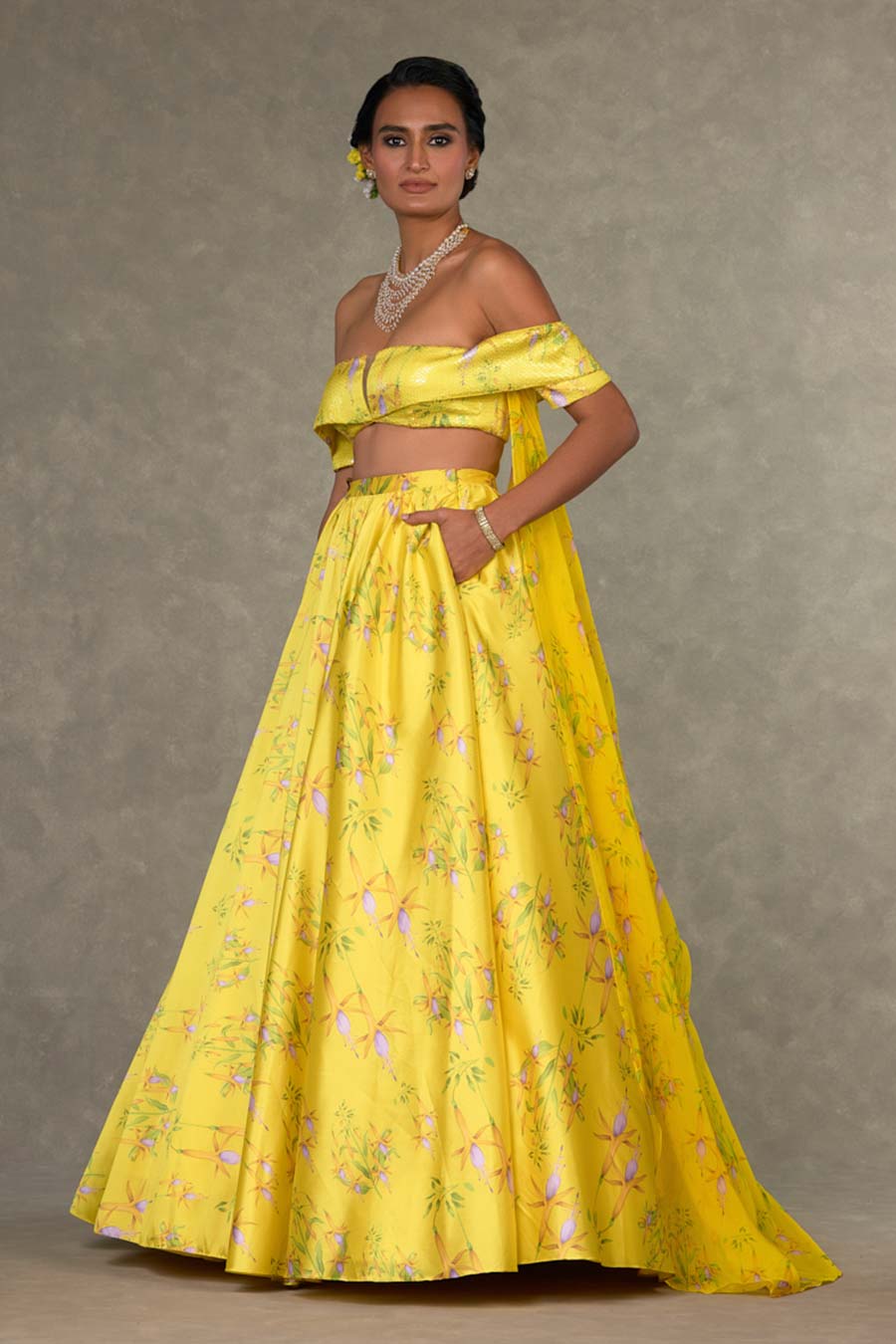 Lemon Yellow Juhi Printed Skirt Set