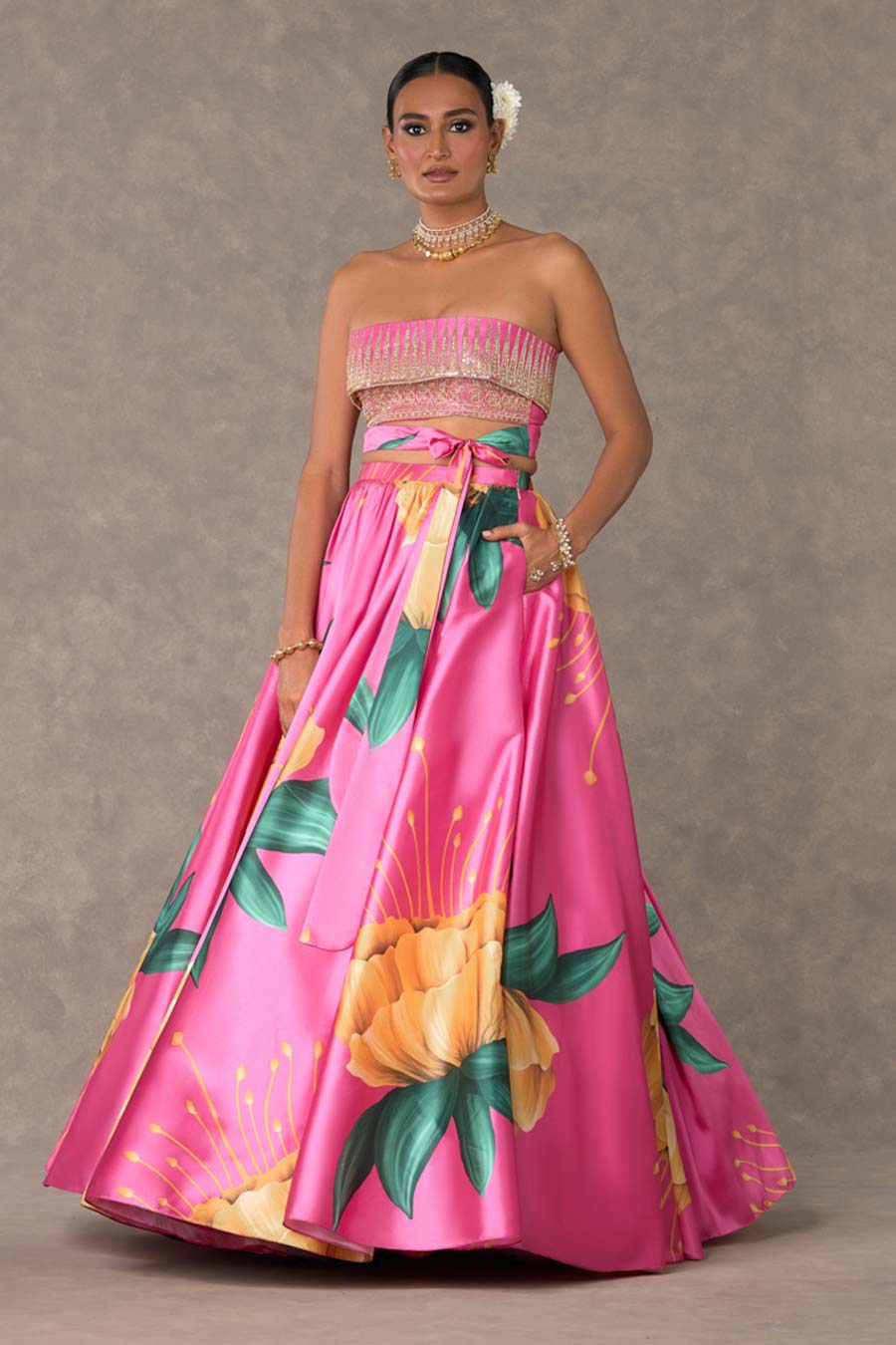 Rani Pink Masakali Embroidered Top & Skirt Set