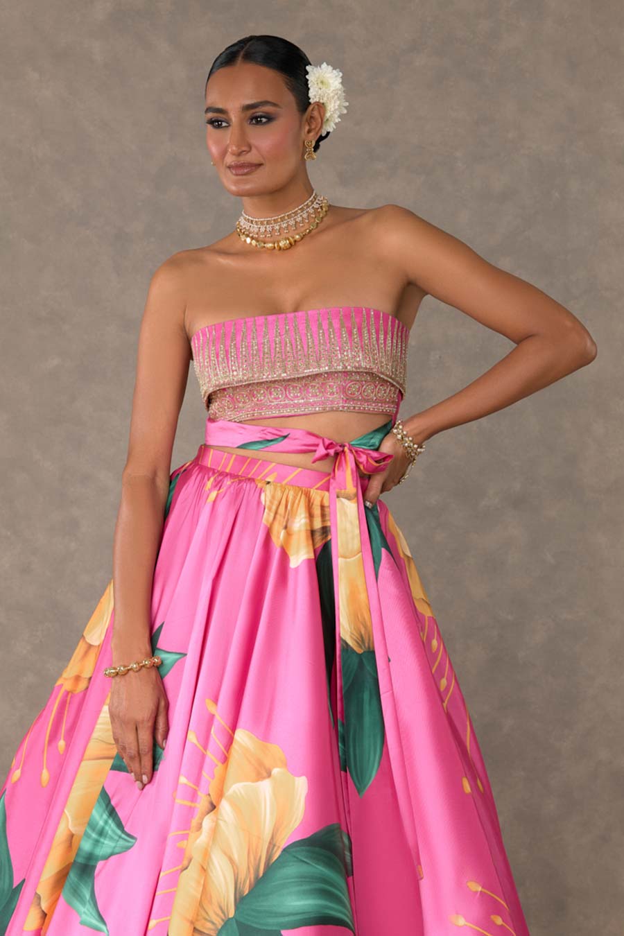 Rani Pink Masakali Embroidered Top & Skirt Set