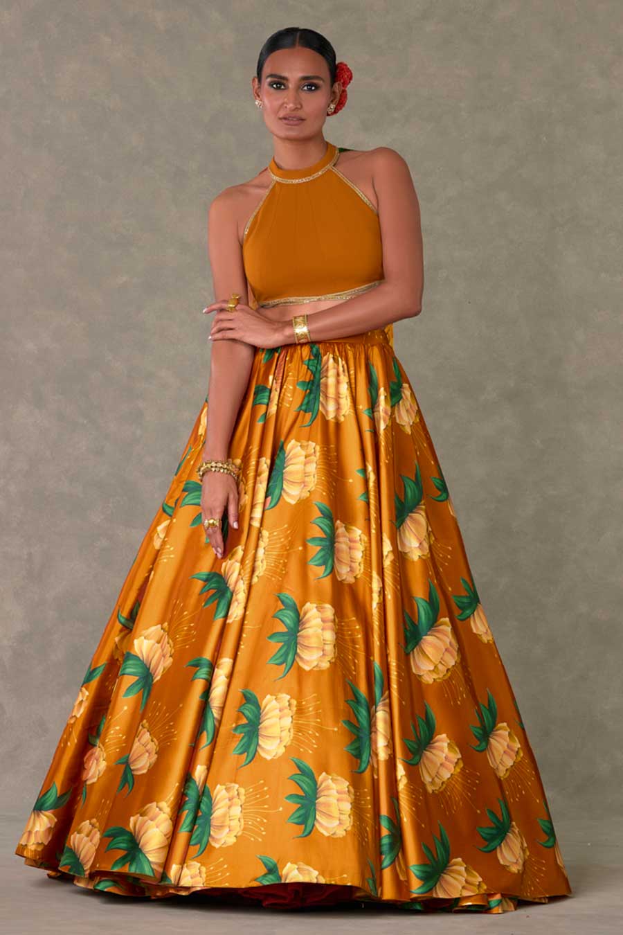 Rust Masakali Drape Top & Skirt Set