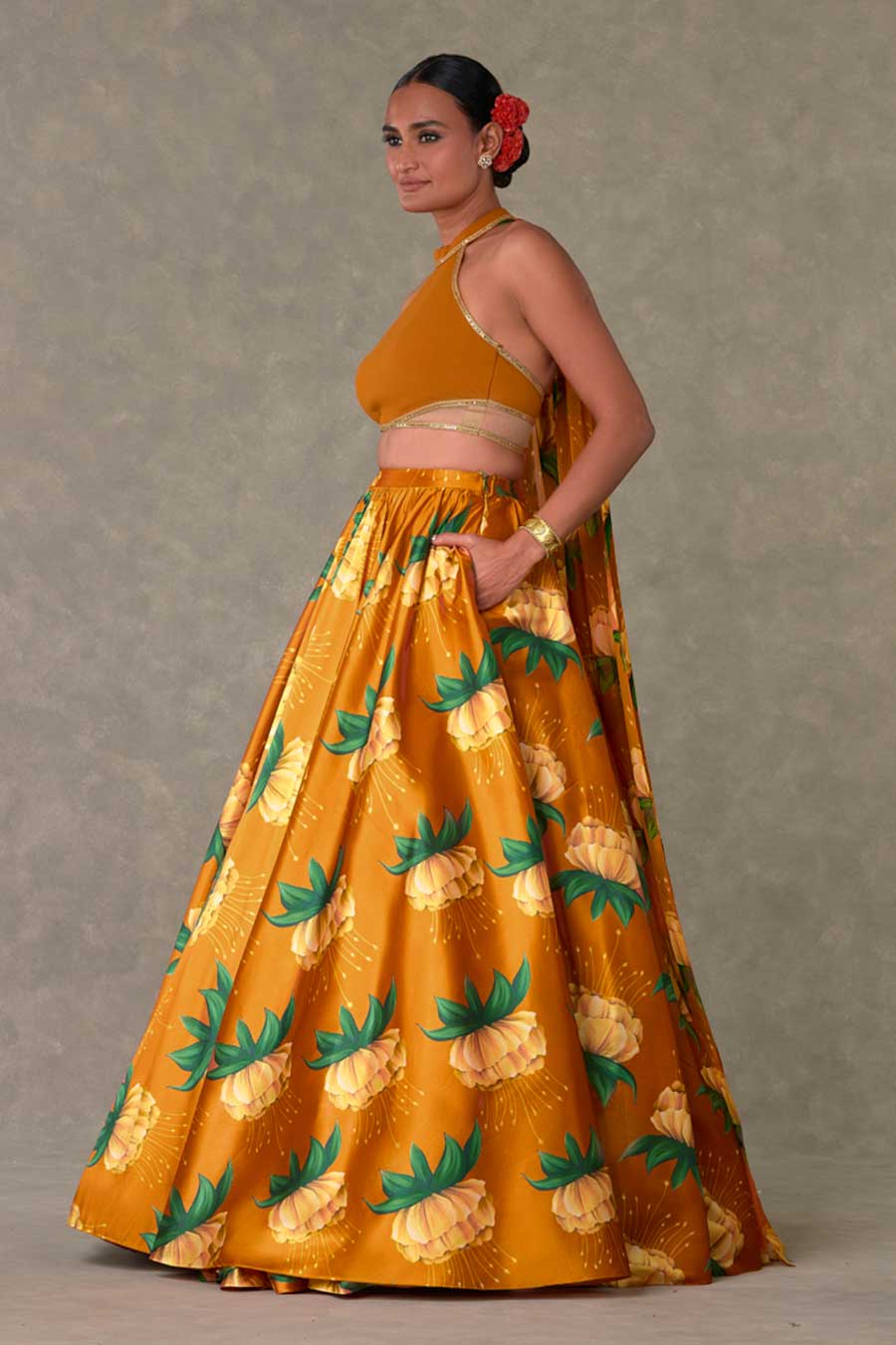 Rust Masakali Drape Top & Skirt Set