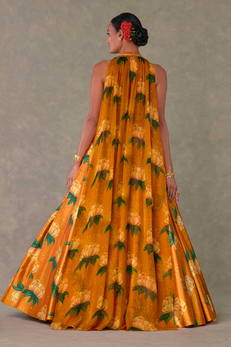 Rust Masakali Drape Top & Skirt Set