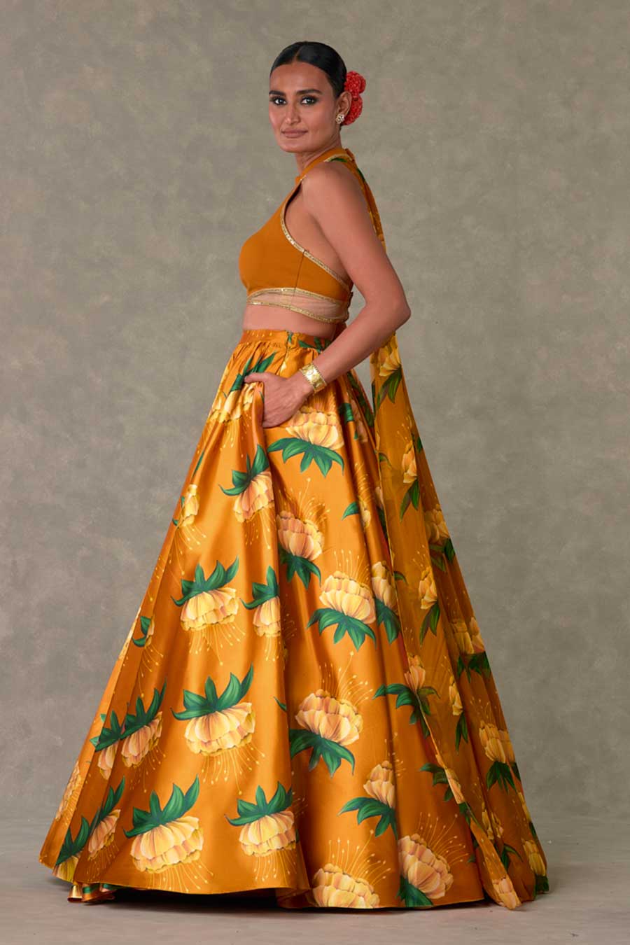 Rust Masakali Drape Top & Skirt Set