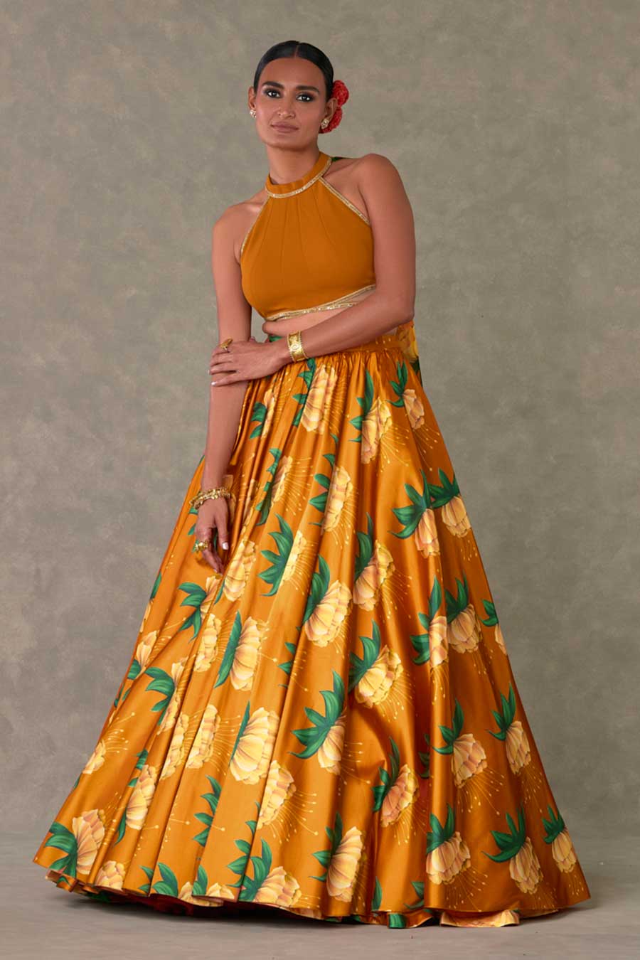 Rust Masakali Drape Top & Skirt Set