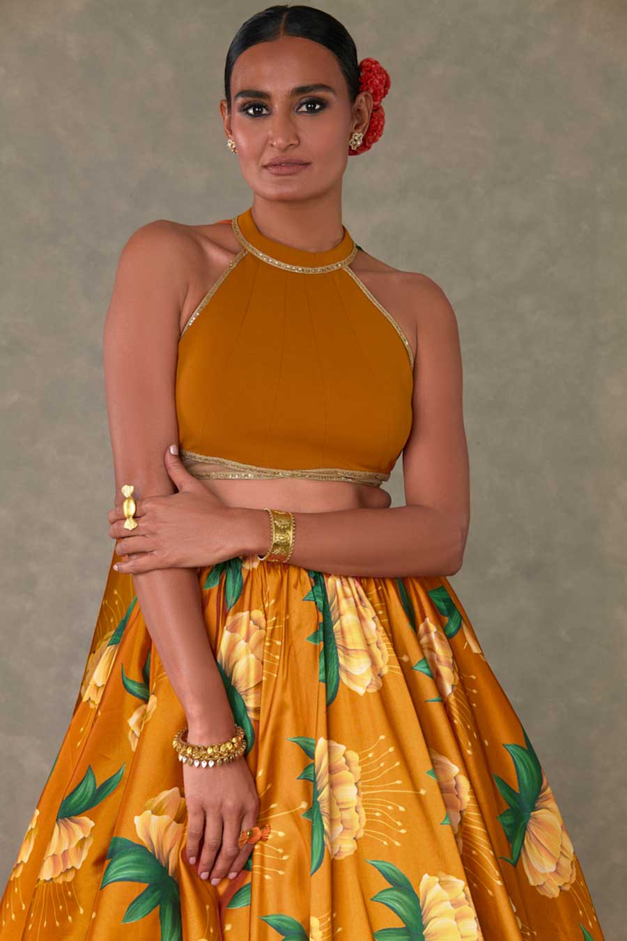 Rust Masakali Drape Top & Skirt Set