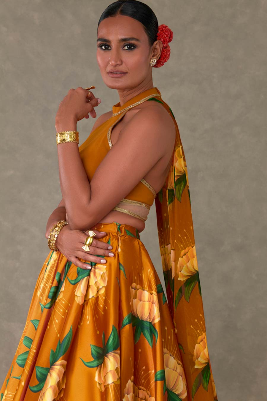 Rust Masakali Drape Top & Skirt Set