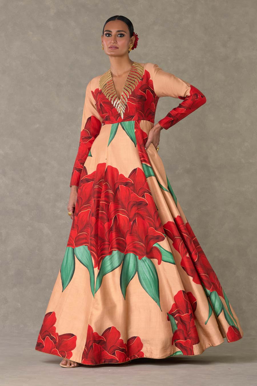 Salmon Candy Swirl Printed Gown