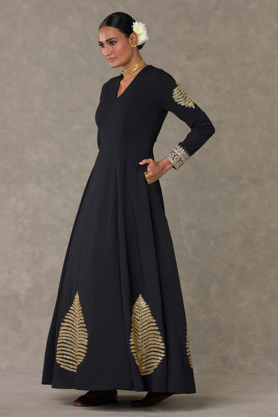 Black Kashmiri-Patti Embroidered Gown