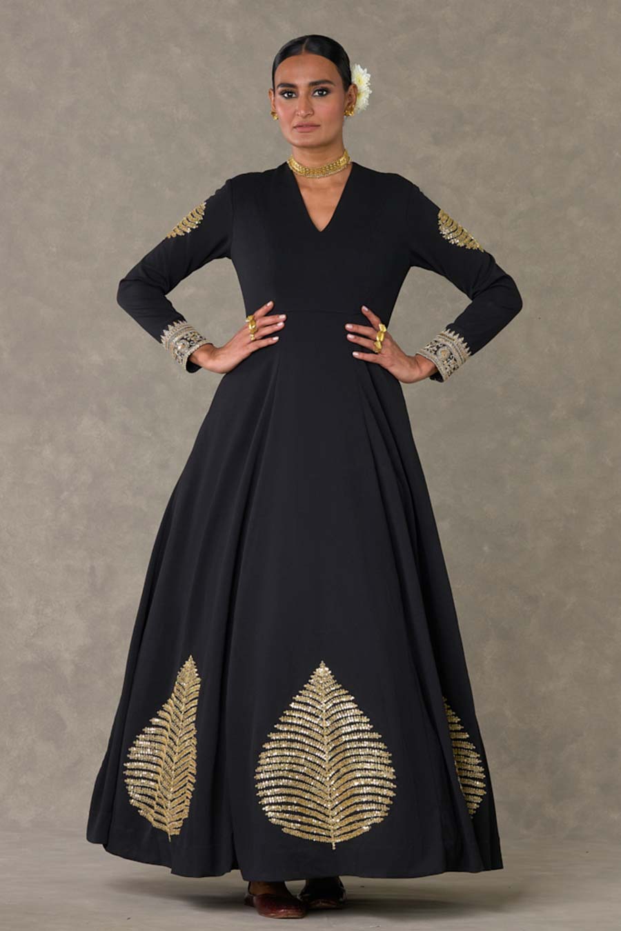 Black Kashmiri-Patti Embroidered Gown