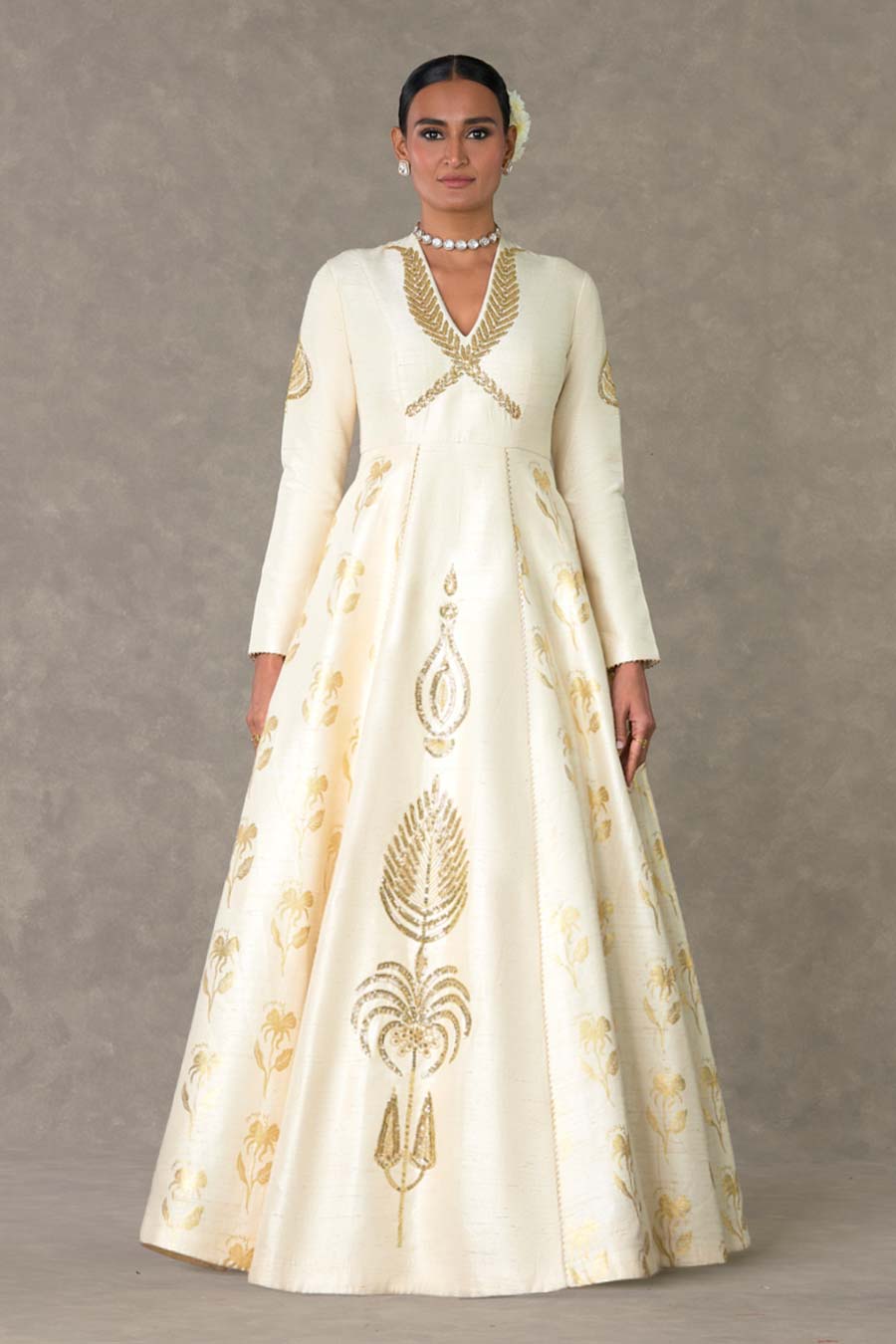 Ivory Embroidered Anarkali Gown