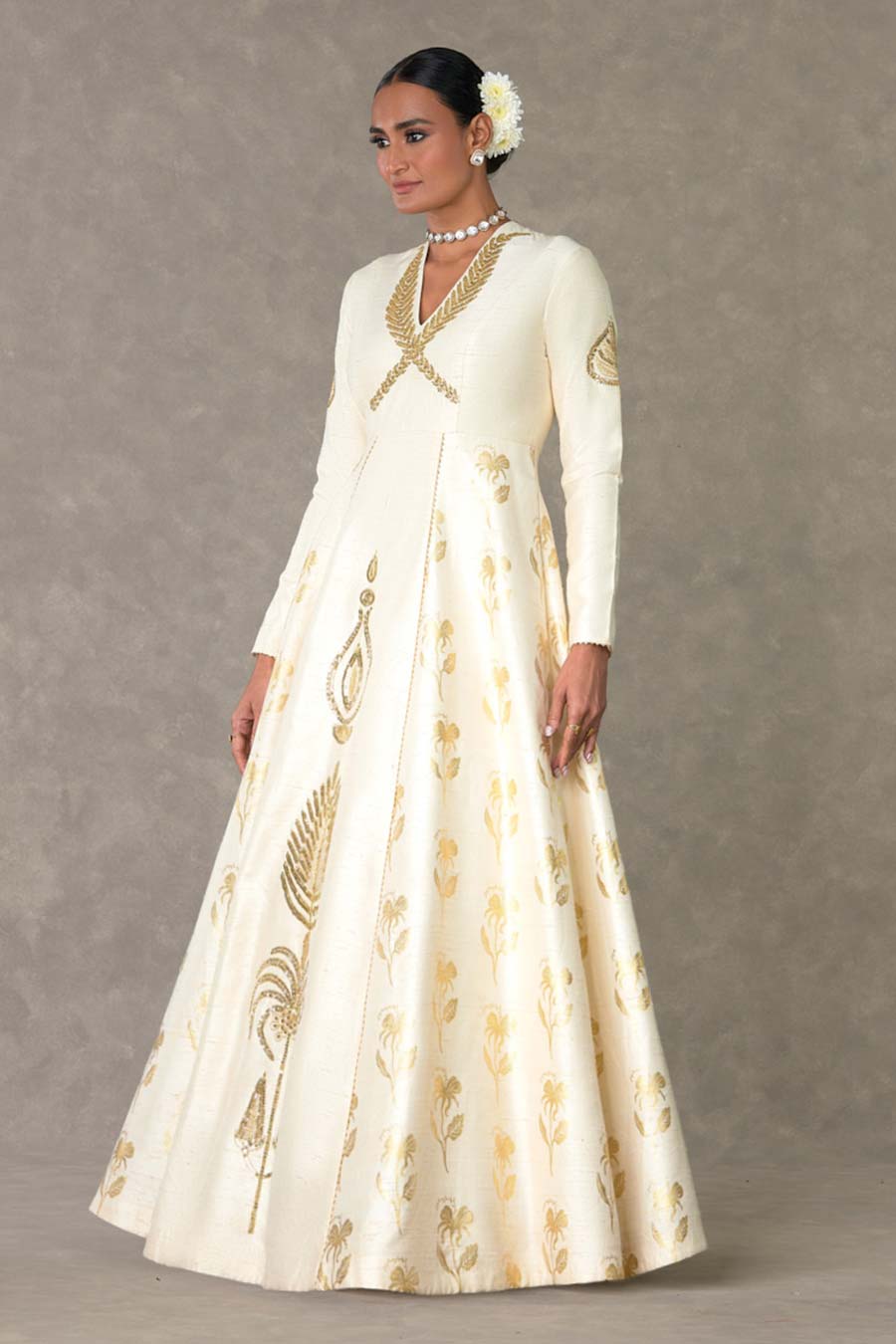 Ivory Embroidered Anarkali Gown