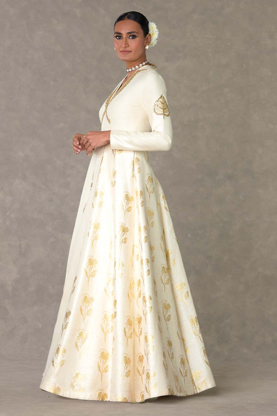 Ivory Embroidered Anarkali Gown