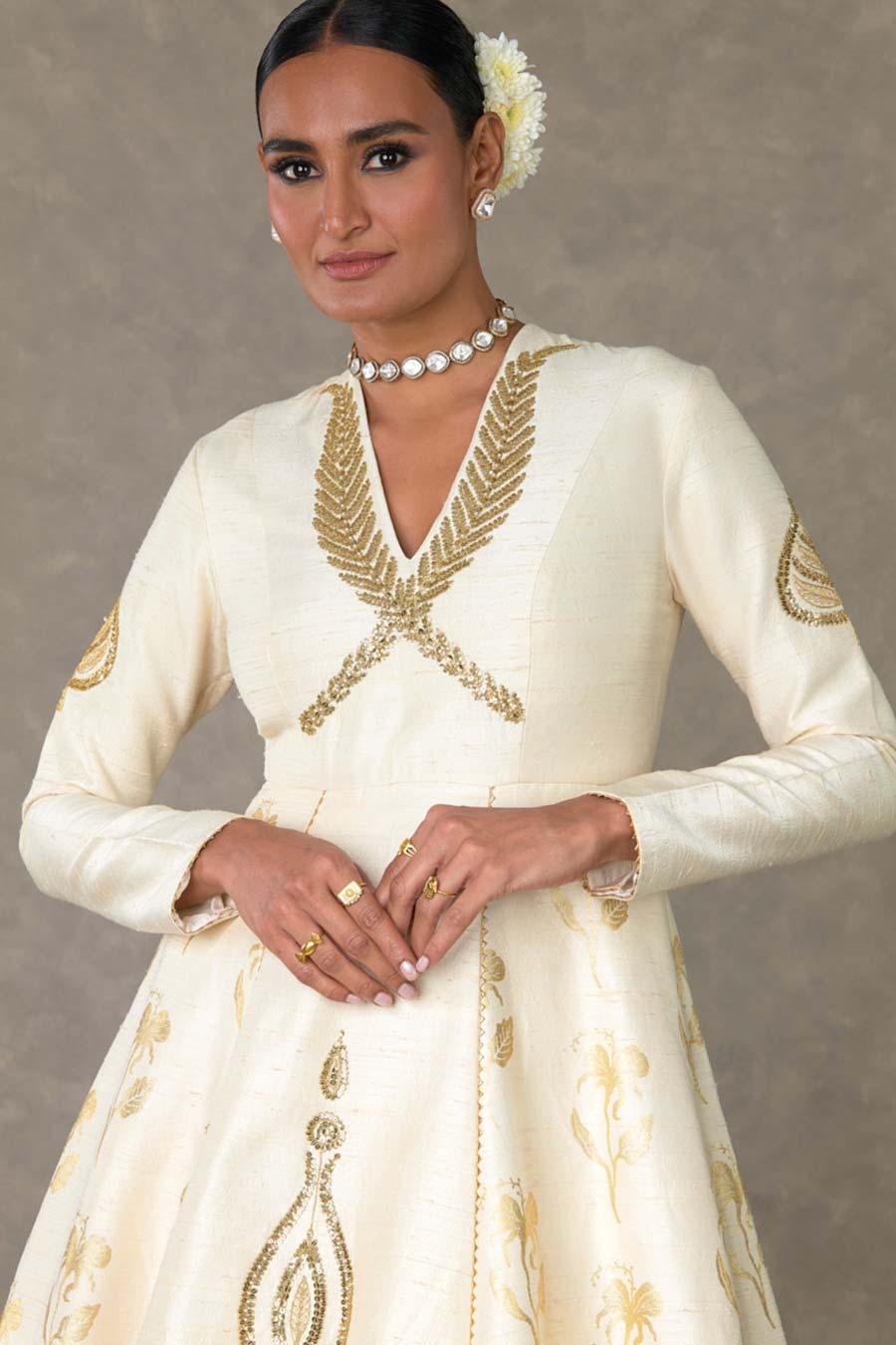 Ivory Embroidered Anarkali Gown