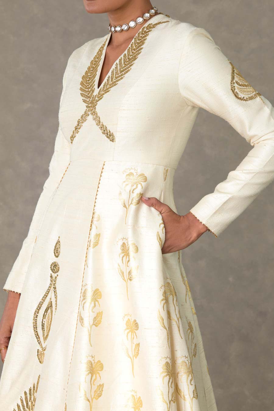 Ivory Embroidered Anarkali Gown