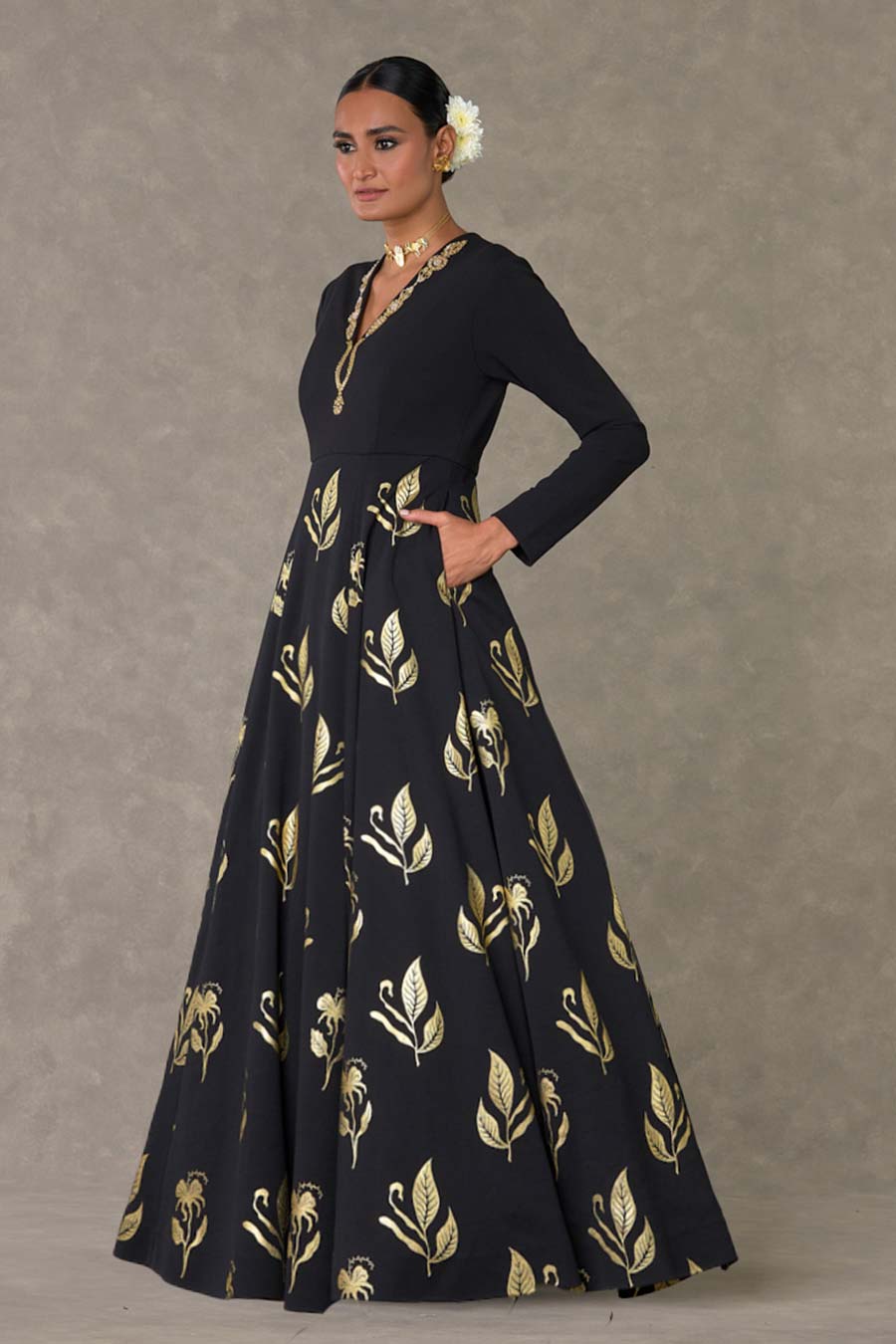 Black Embroidered Anarkali Gown