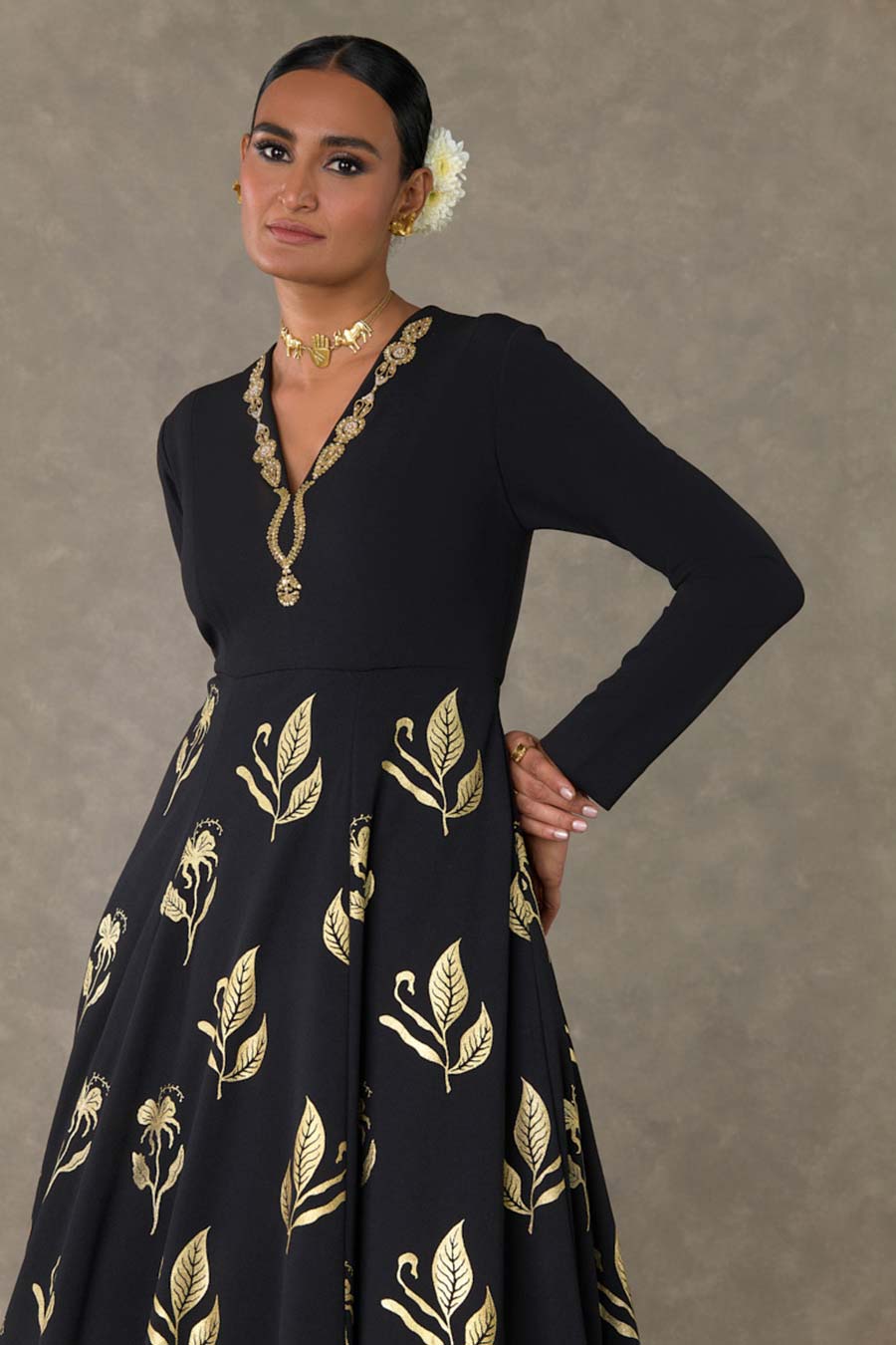 Black Embroidered Anarkali Gown