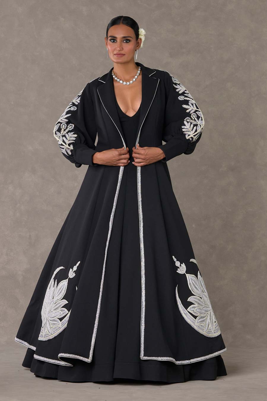 Black Chand Embroidered Gown with Jacket