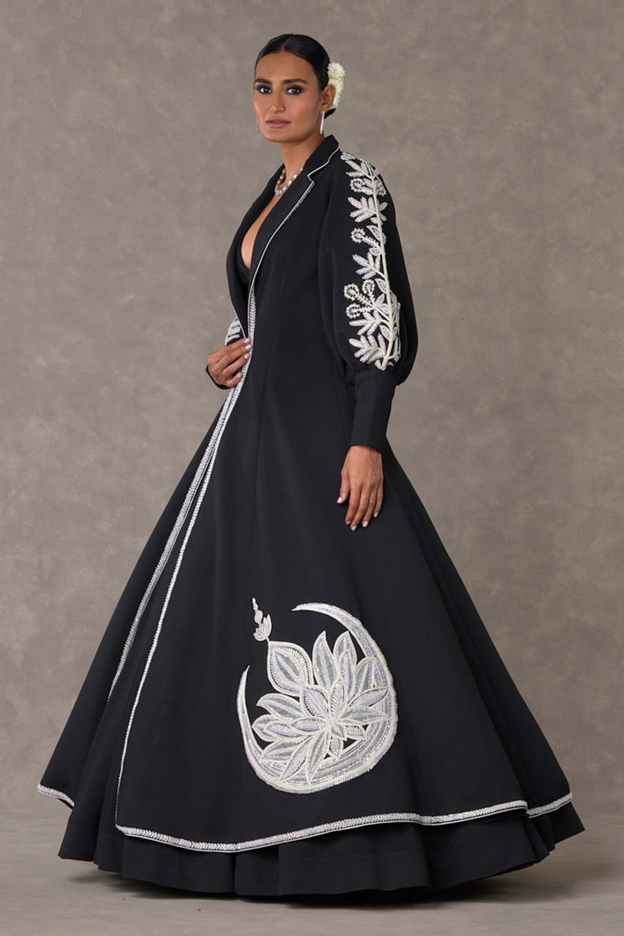 Black Chand Embroidered Gown with Jacket